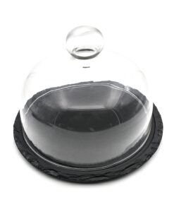 Rundt skifer fat m/glasslokk