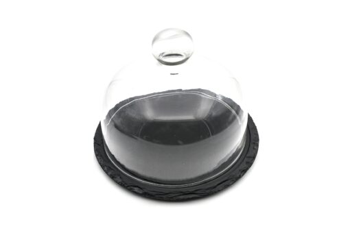Rundt skifer fat m/glasslokk
