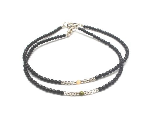 Petit armbånd sort metall og unakitt  2mm